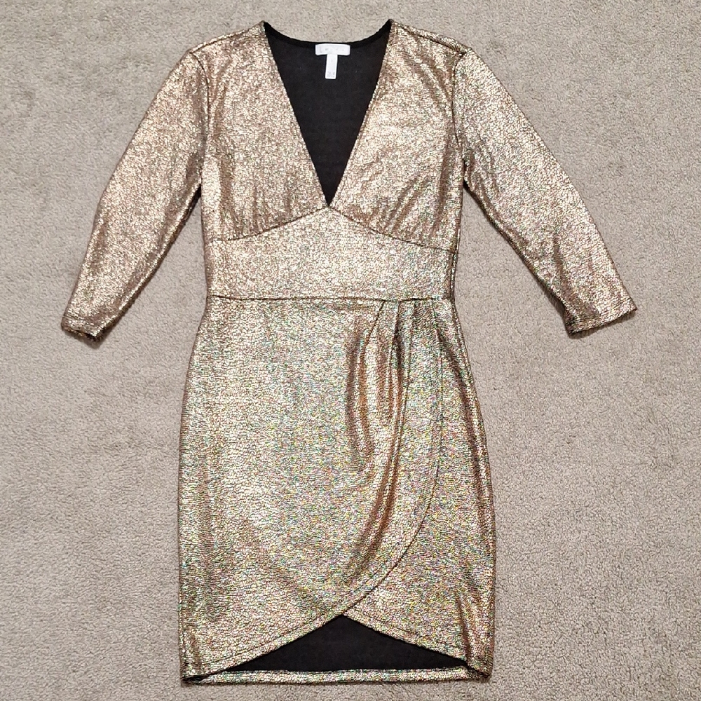 Leith Shimmering Gold Long Sleeve Dress